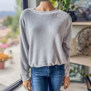 Fifth Sun, Gray Velour Comfy Cozy Sweatshirt/Pajama Top w/ Drawstring, Small